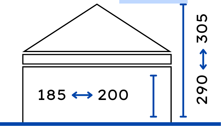 Diagrama técnico con líneas y flechas que indican dimensiones y medidas específicas de una carpa