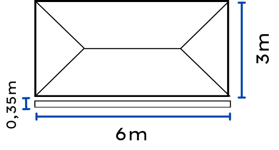 Diagrama técnico con líneas y flechas que indican dimensiones y medidas específicas de una carpa