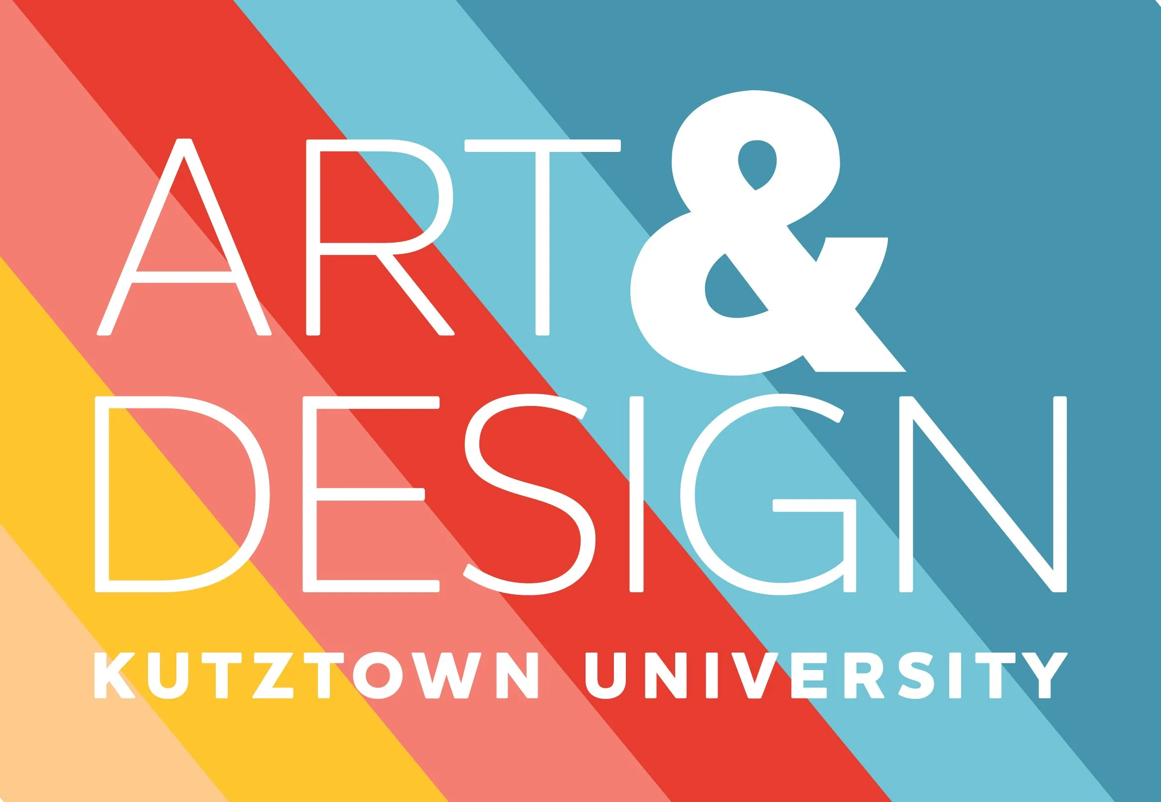 Colorful abstract background with text reading "Art & Design" and "Kutztown University" in white letters.