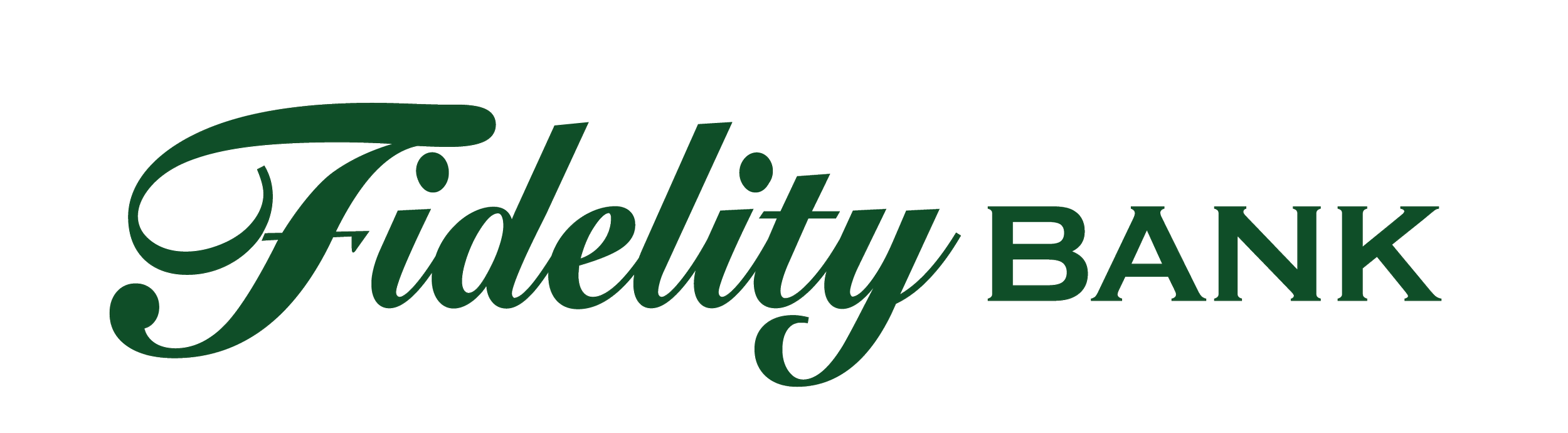 Fidelity Bank logo in dark green, featuring cursive and block text.