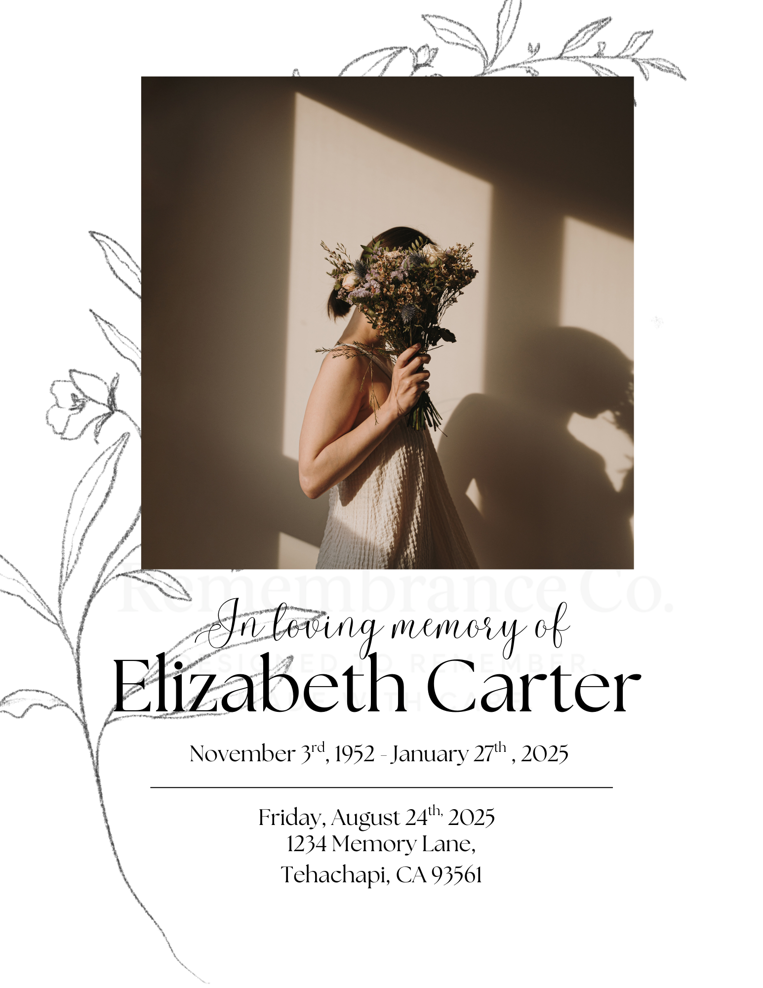 Printable Funeral Program with Floral Line Art | Order of Service