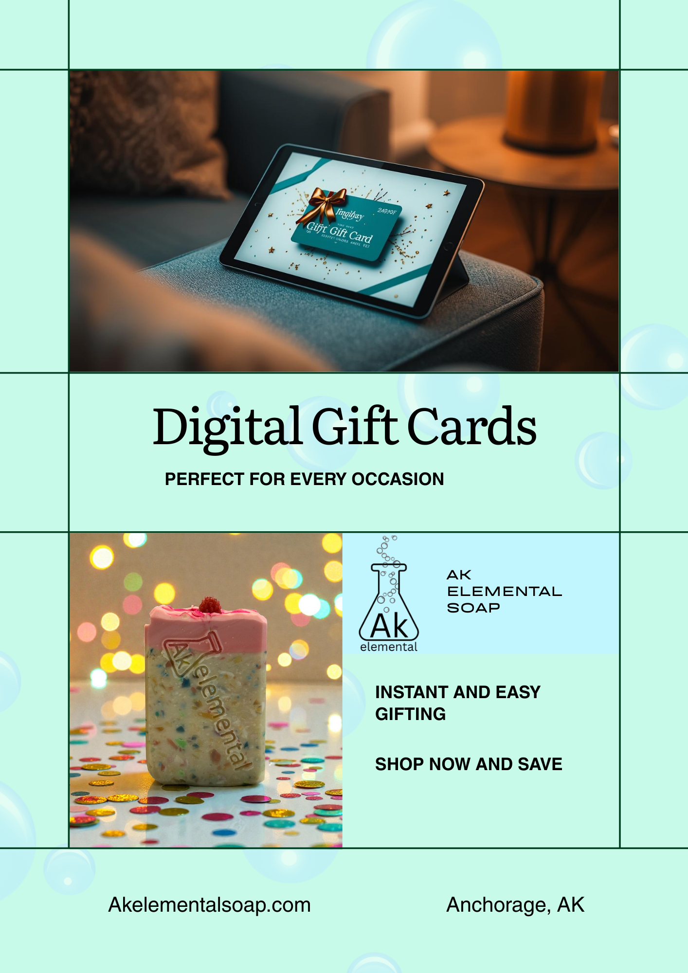 Flyer describing the option of purchasing a digital gift card.