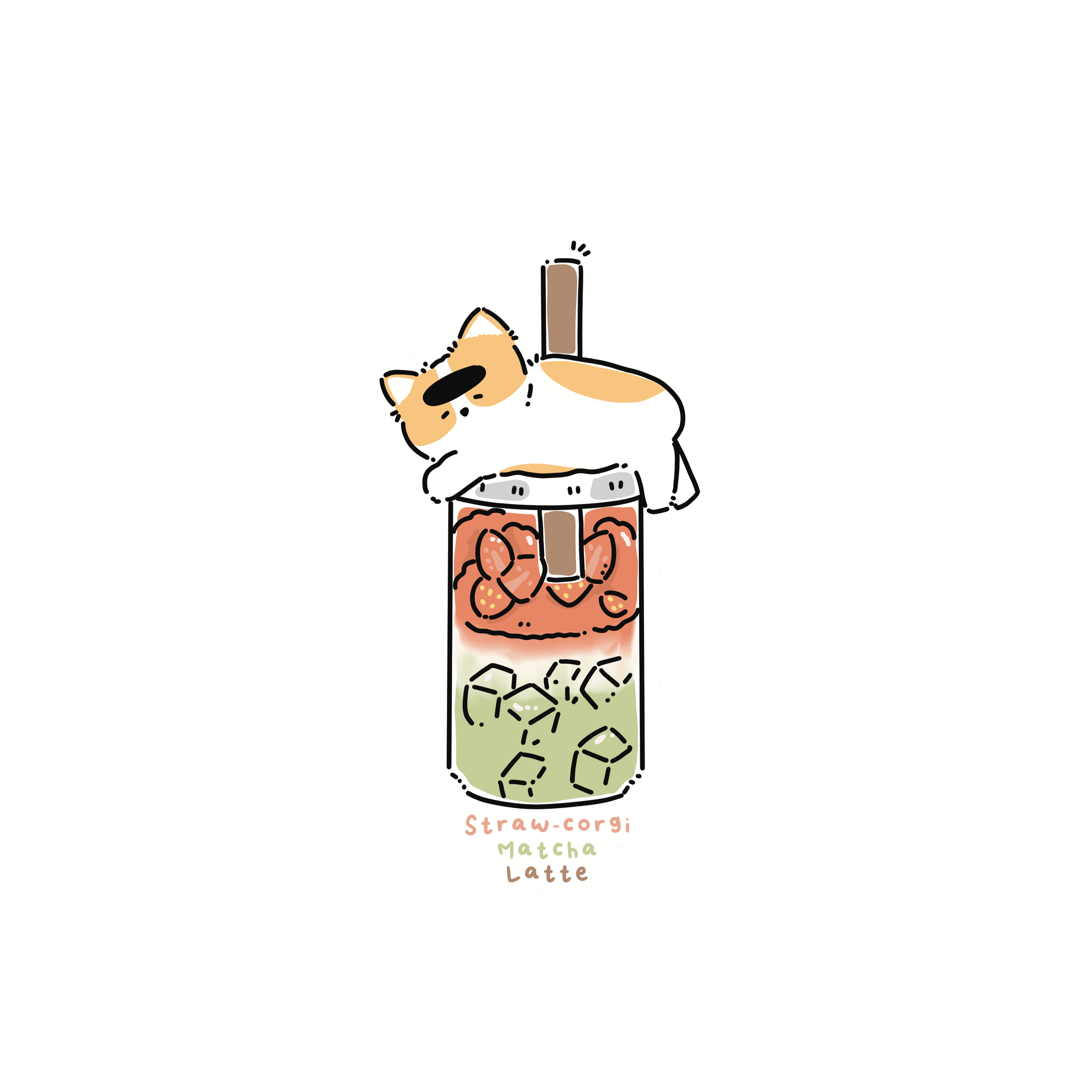 Straw-Corgi Matcha Latte