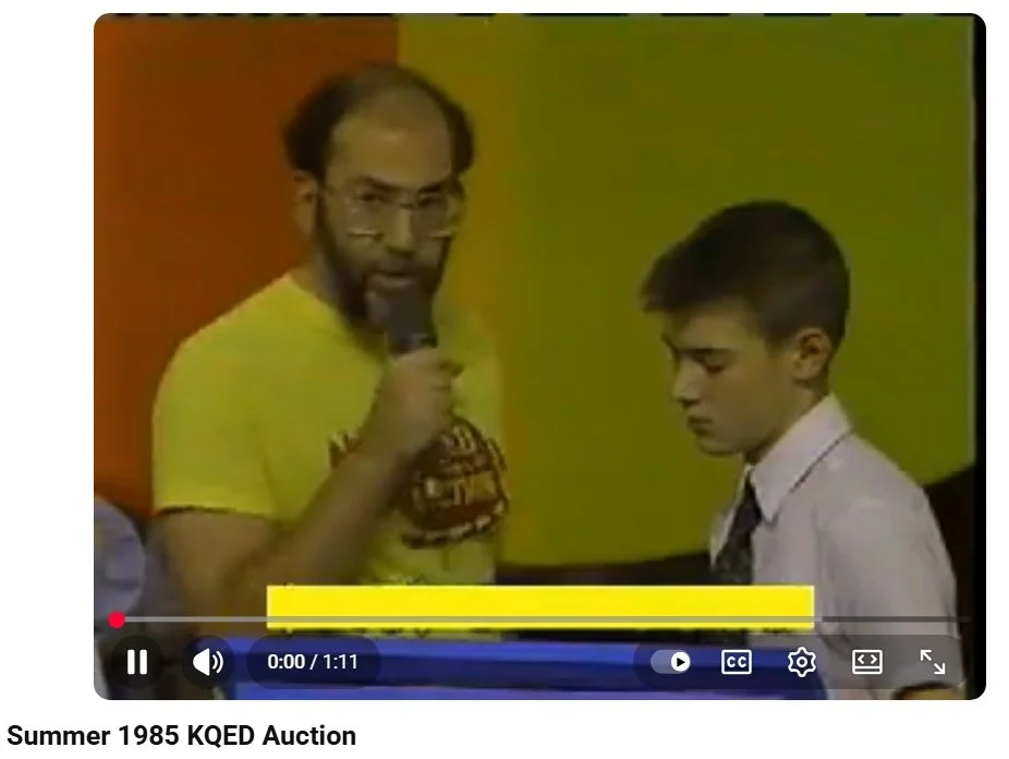 A photo of Jim Scalem and Don Schiller at the 1985 KQED Auction.