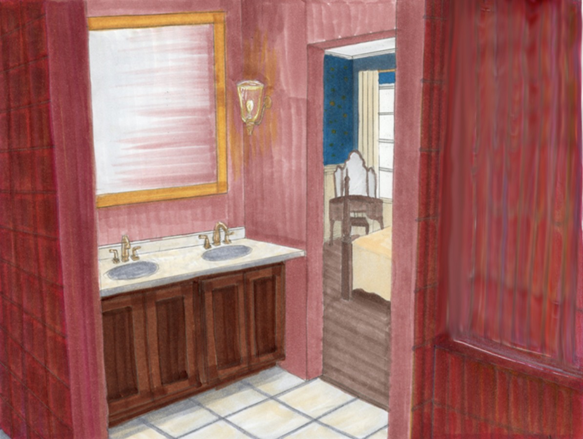 Hand-Rendered perspective of bathroom