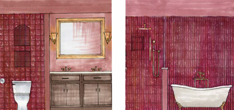 Hand-Rendered bathroom elevation