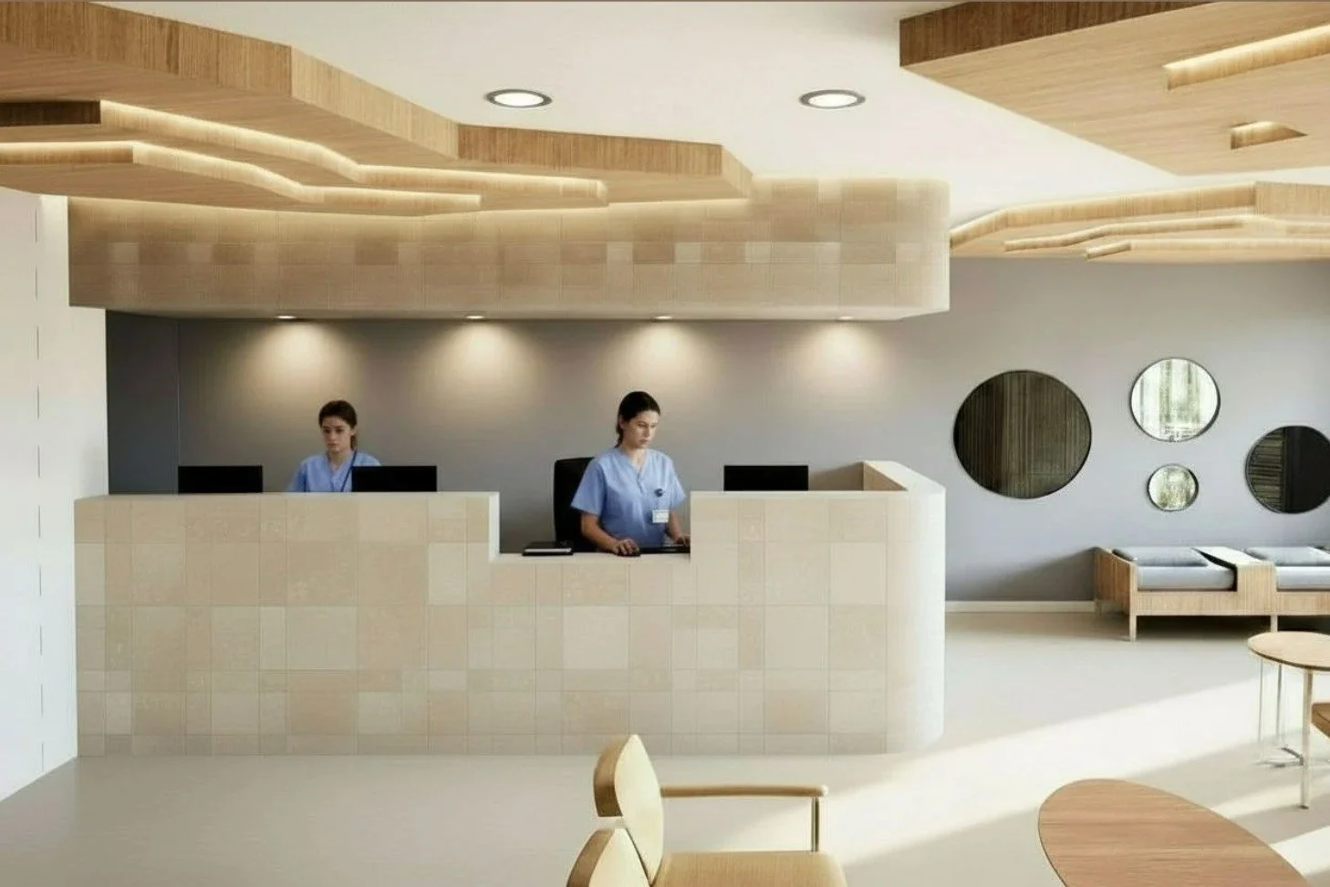 Check-In 

featuring educational tablets informing patients of common health issues and how to prevent them