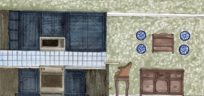 Hand Rendered kitchen elevation
