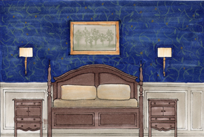Hand-Rendered master bedroom elevation