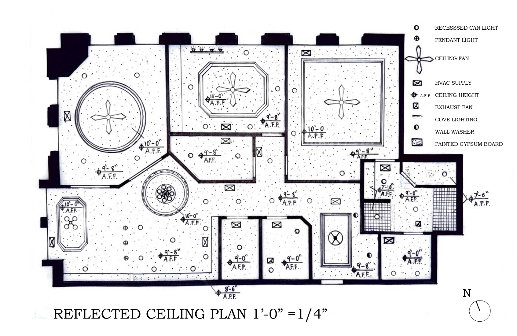 Hand-drafted reflected ceiling plan