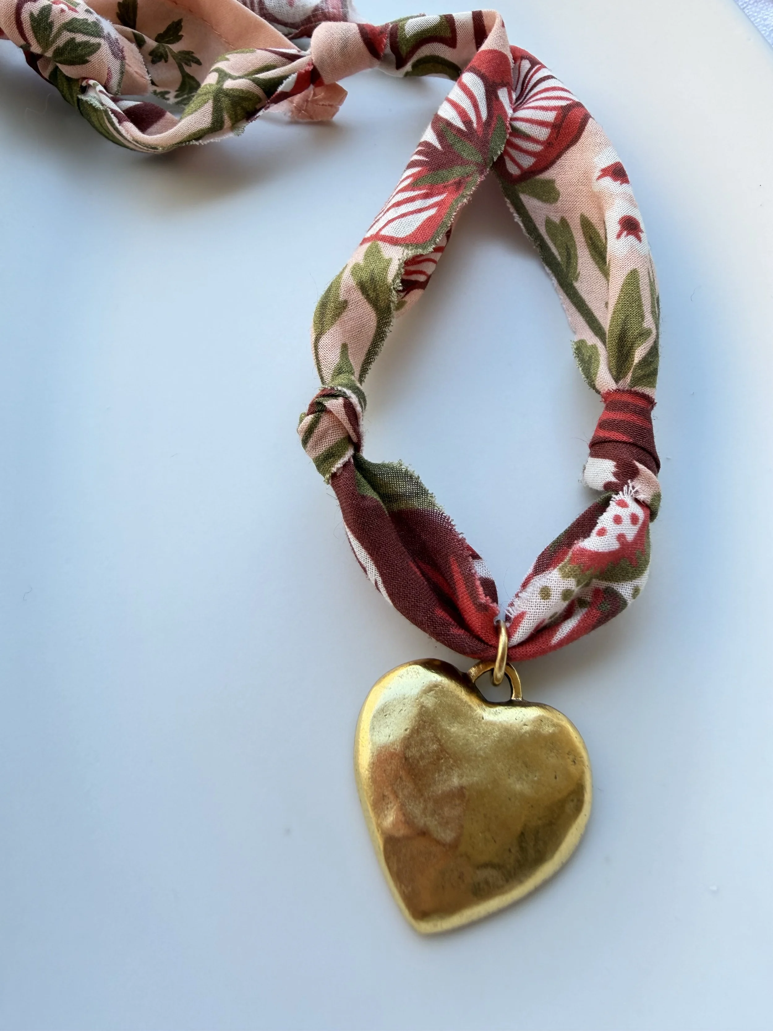 Multicolored Bandana Necklace with Anique Gold Heart