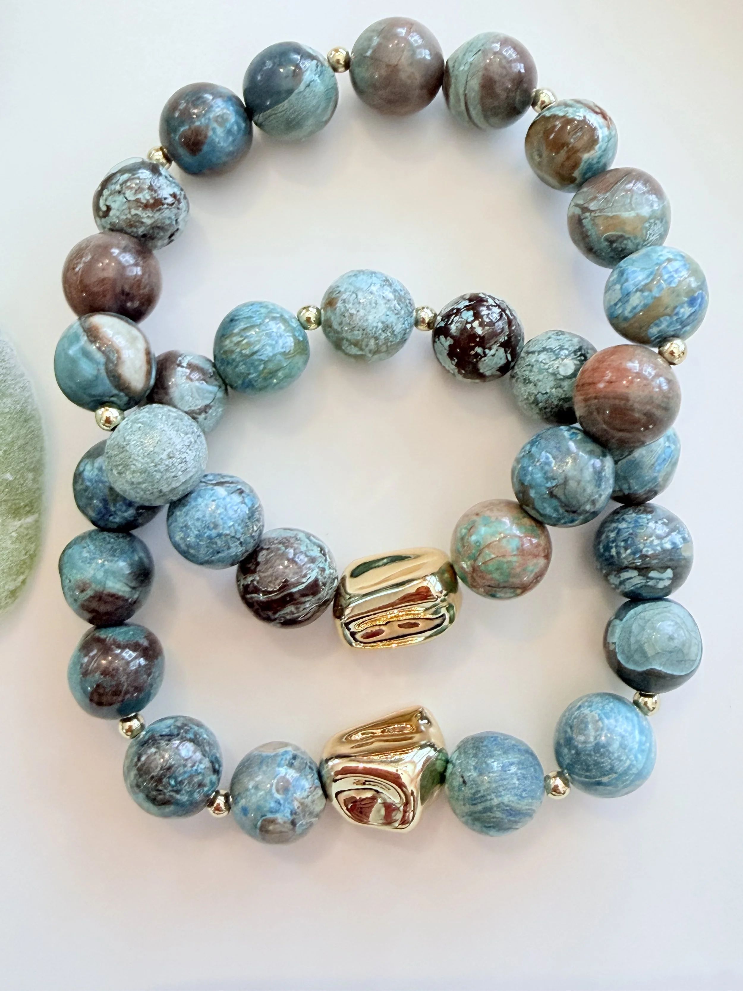 Turquoise Beads with Gold Nugget Focal