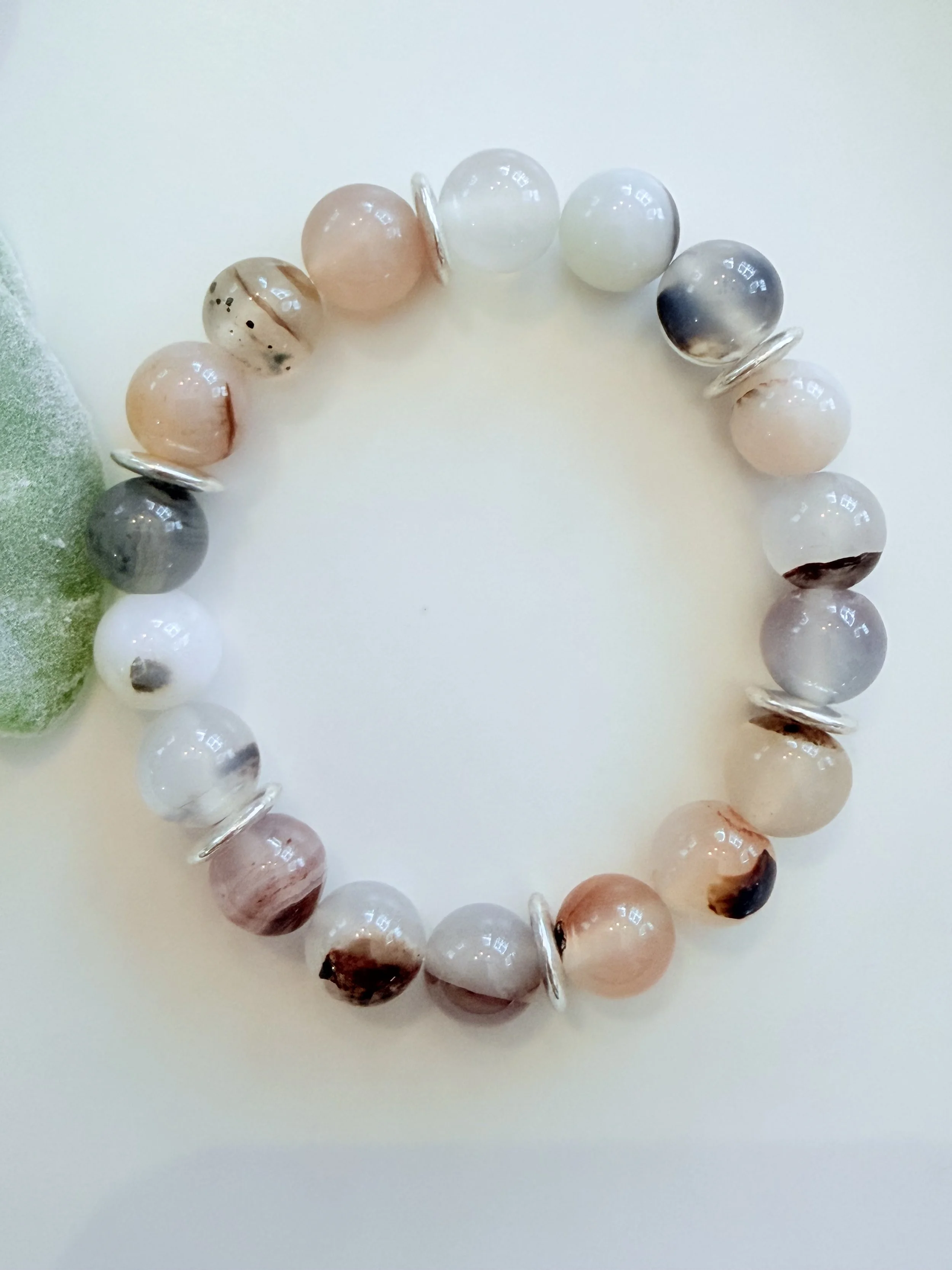 Neutral Agate Beads with Silver Accents