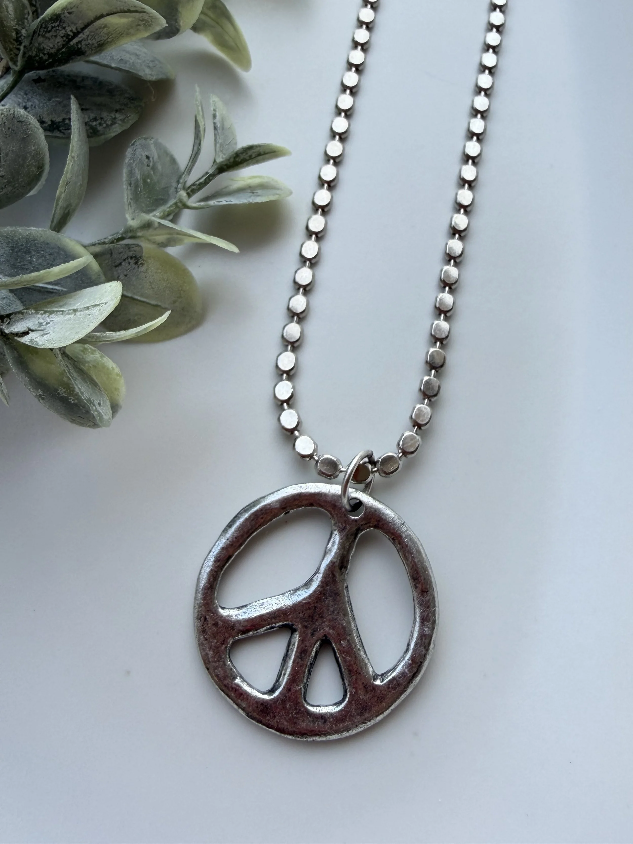 Silver Chain with Silver Peace Sign Charm