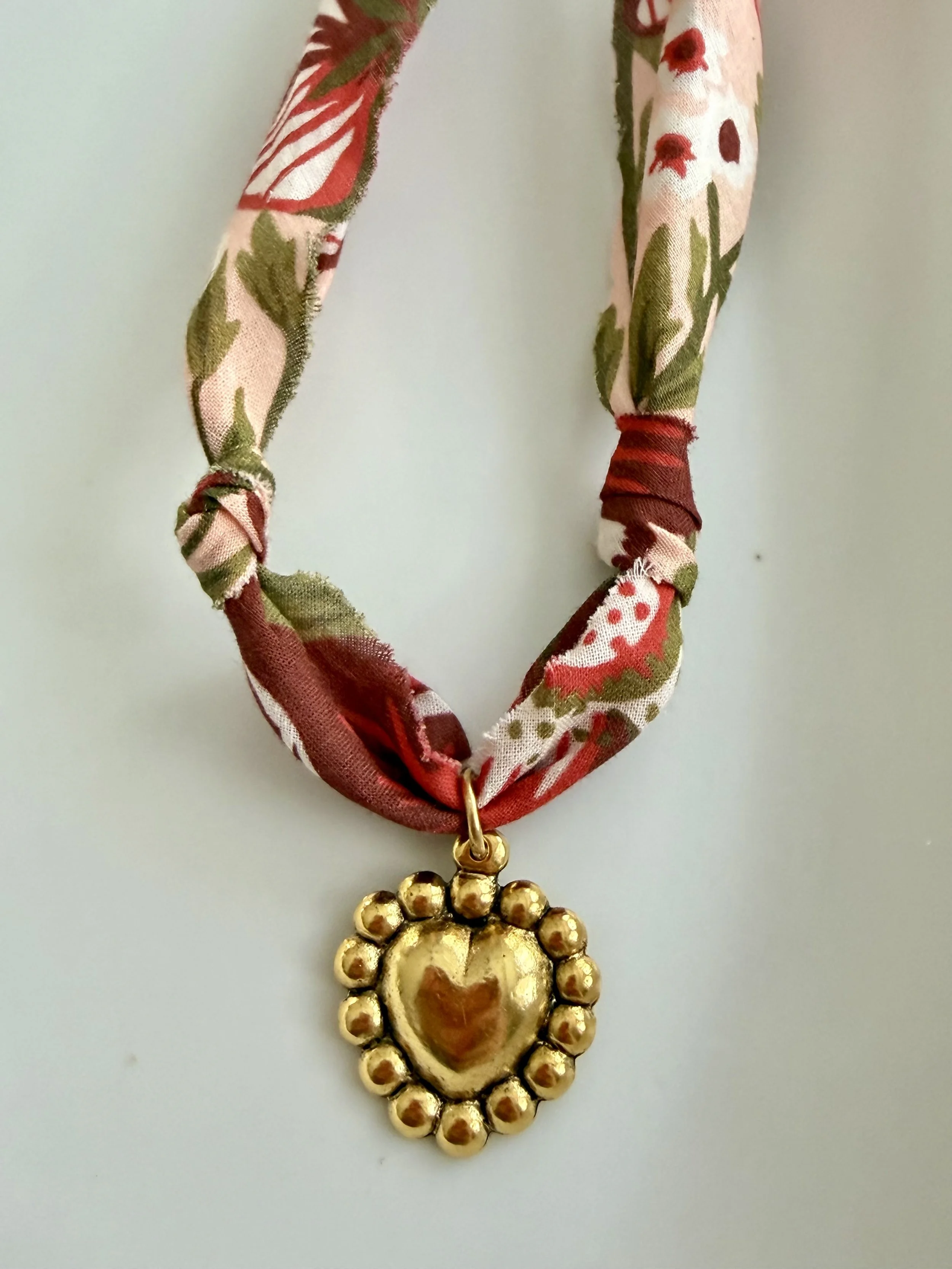 Gold Heart Charm on Multi Colored Bandana Necklace