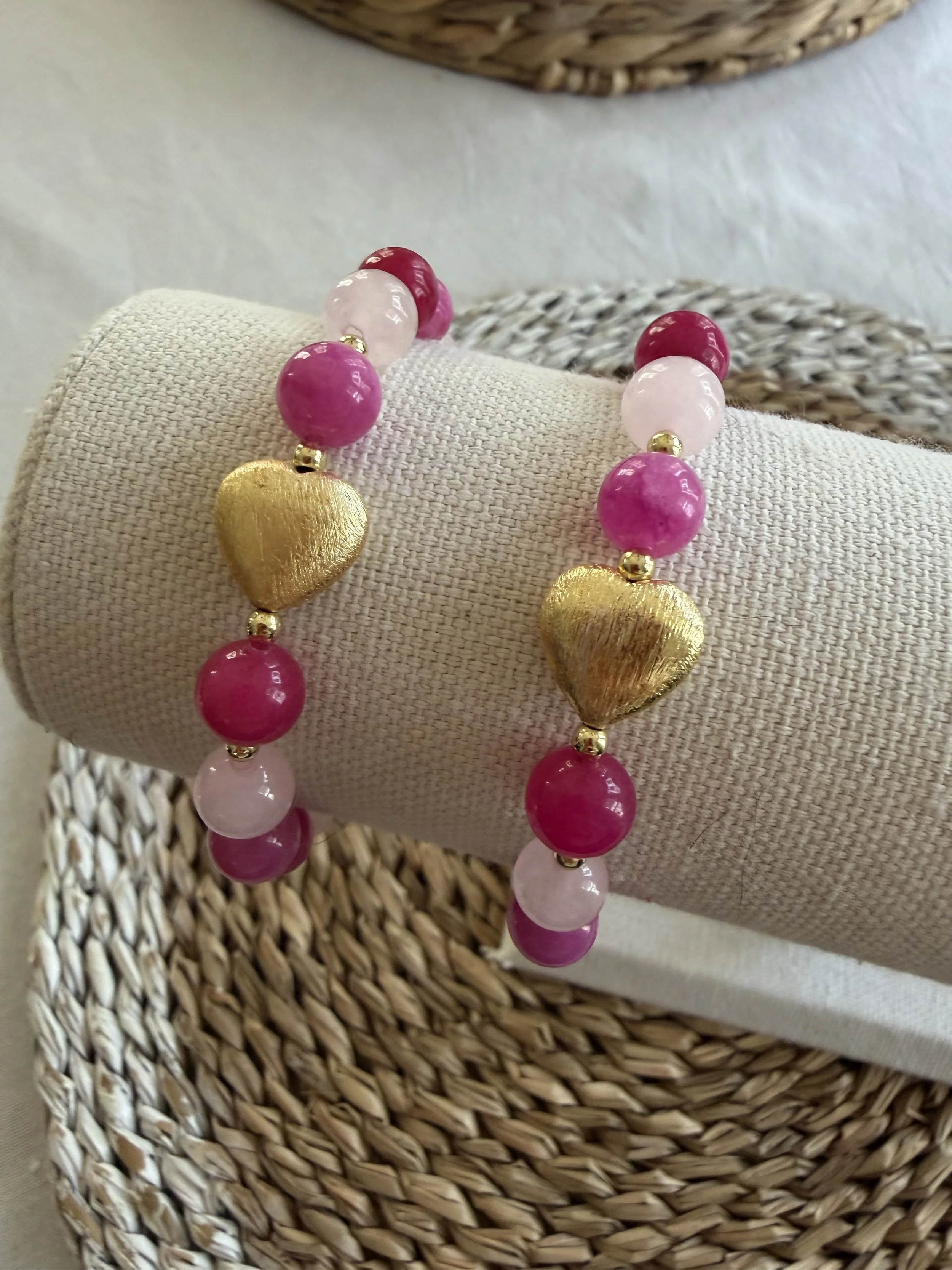 PInk Multi Colored Bracelet with Brushed Gold Heart Accent