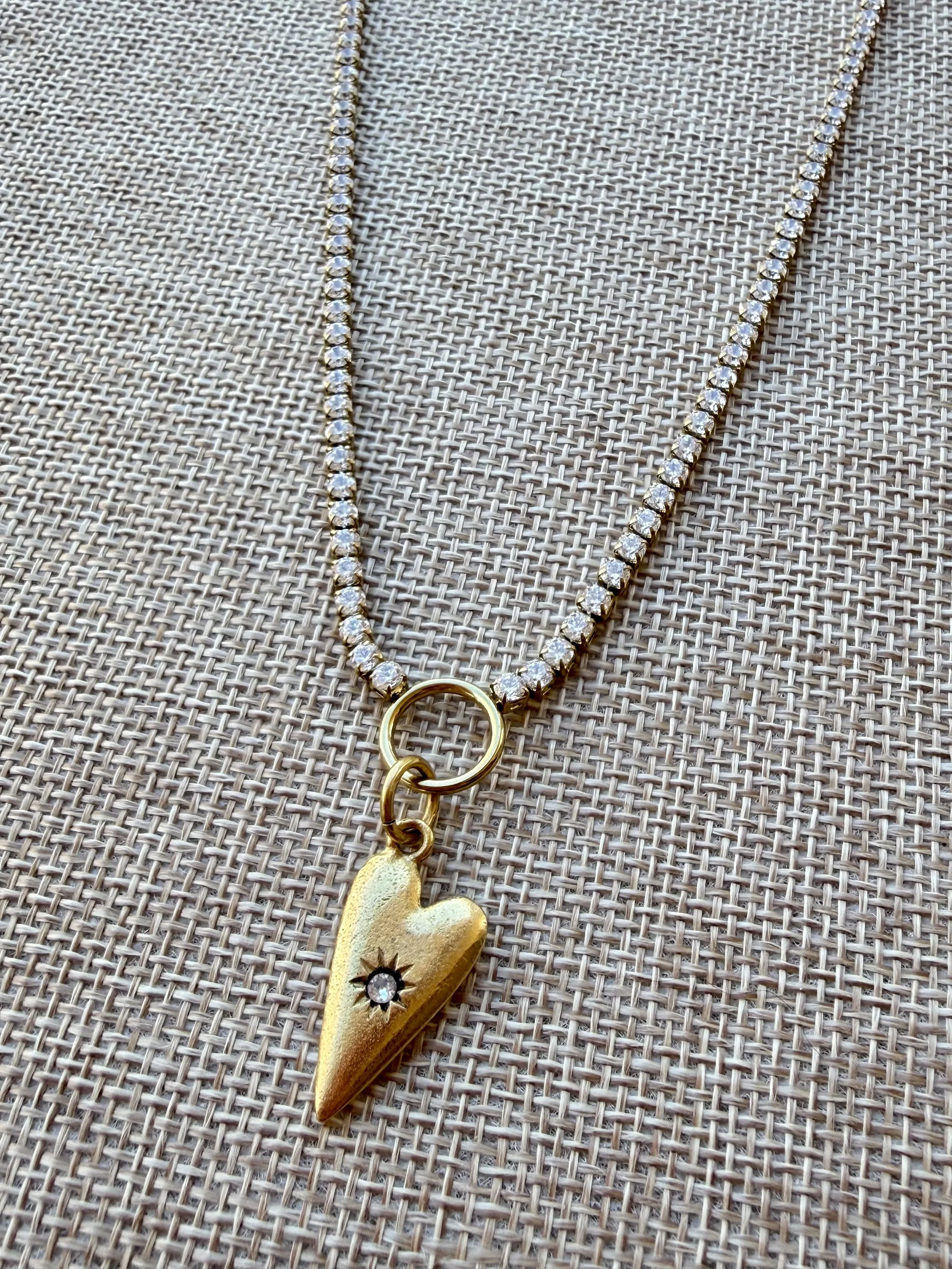 Gold Rhinestone Chain with CZ Heart Charm