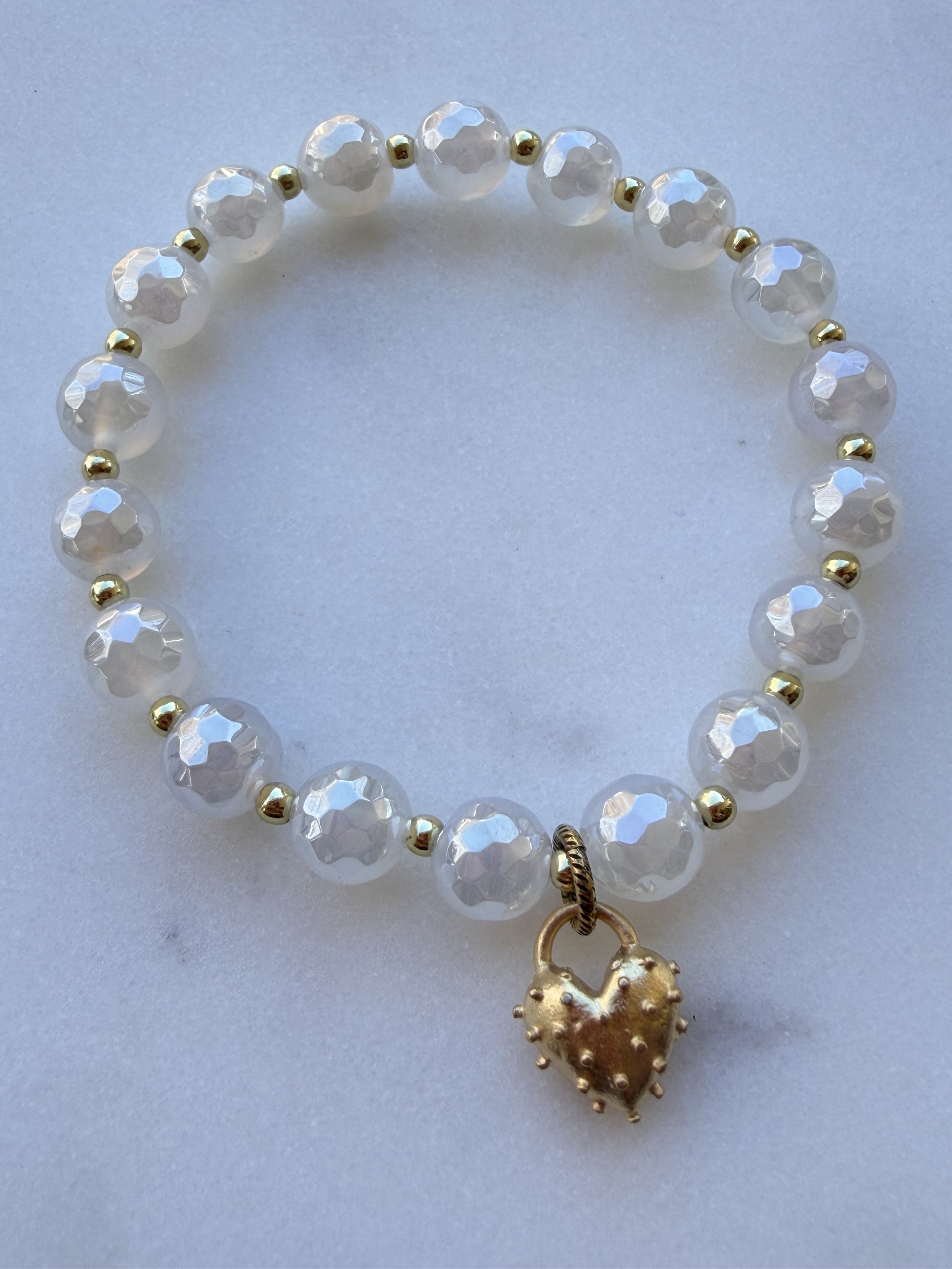 Natural Mystic Agate Beaded Bracelet with Gold Heart