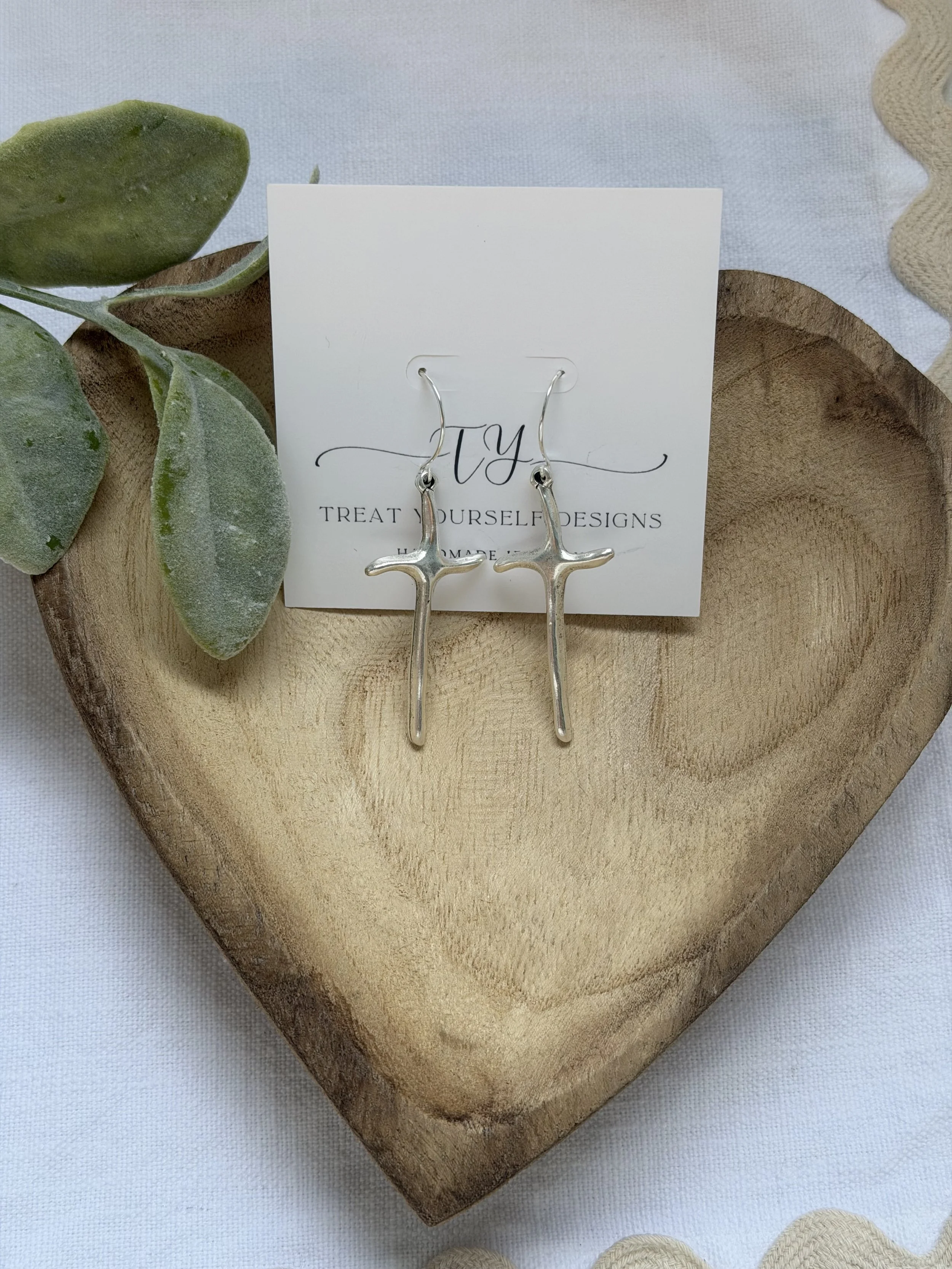 Silver Wave Cross Earrings