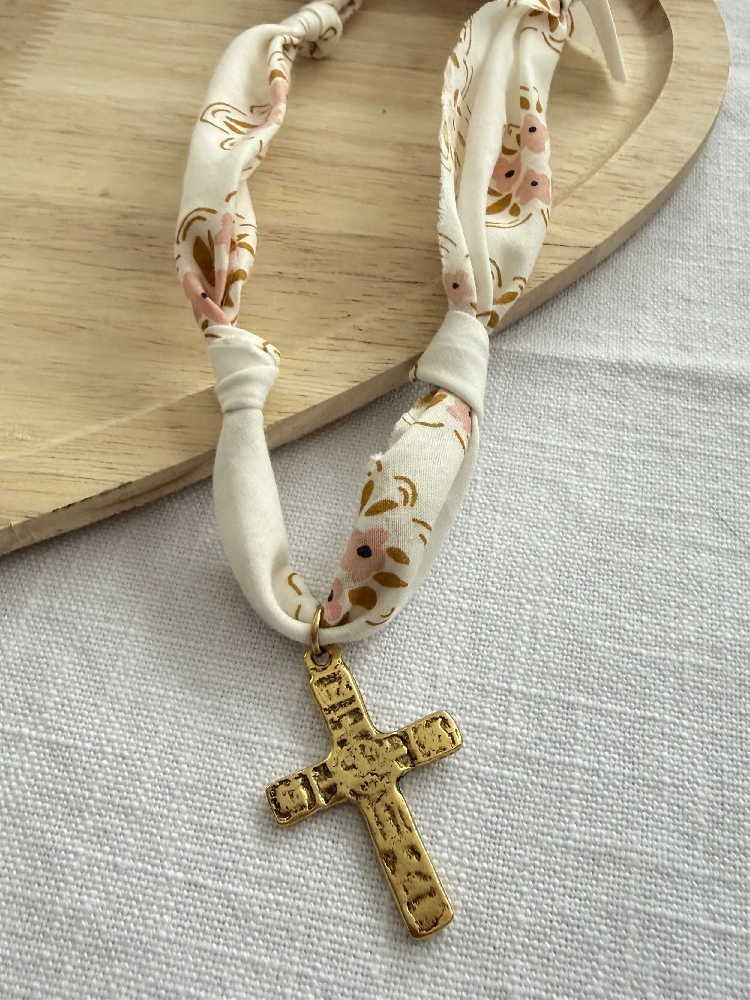 Gold Cross Charm Bandana Necklace