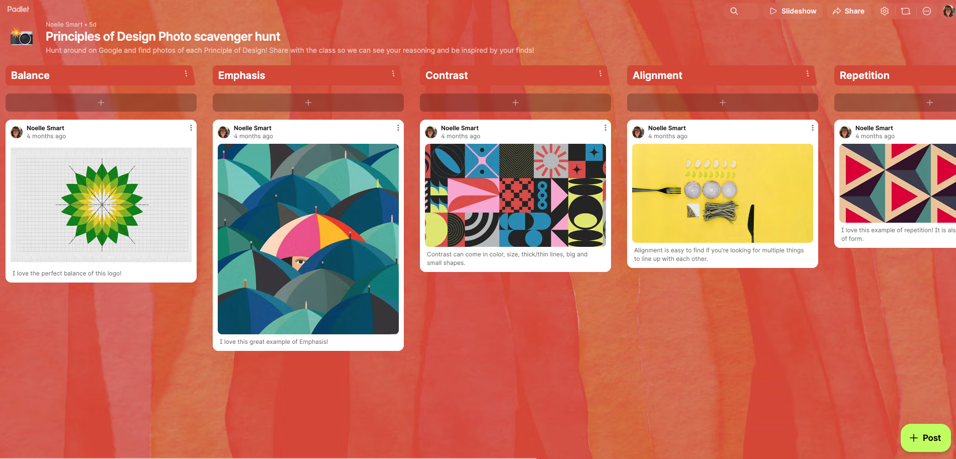 Principles of Design Padlet Assessment