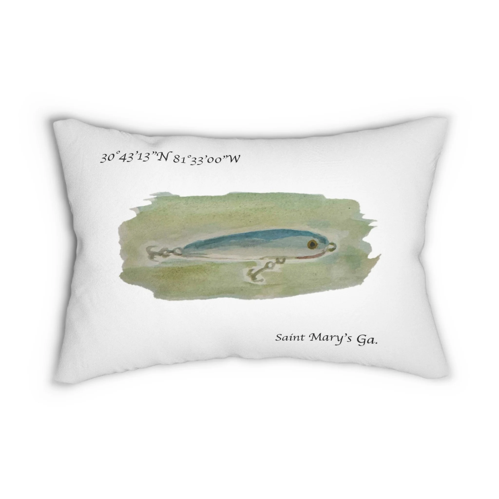Watercolor Fishing Lure Pillow Saint Marys Ga. Coordinates