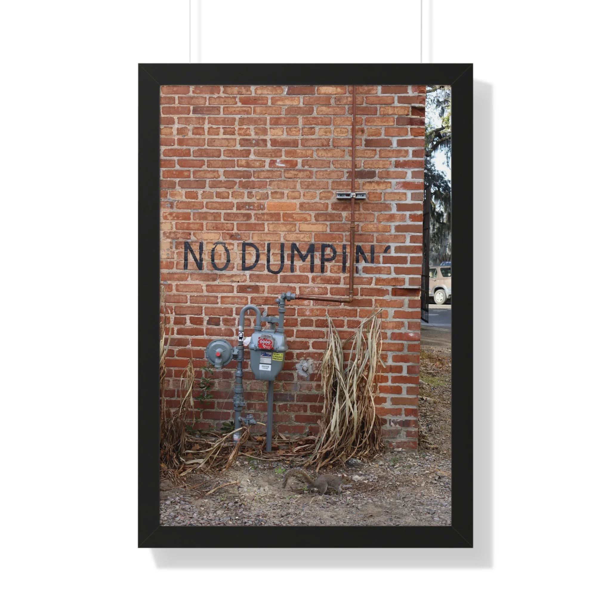 Framed Poster — 'NO DUMPIN' Urban Brick Wall Photo Print