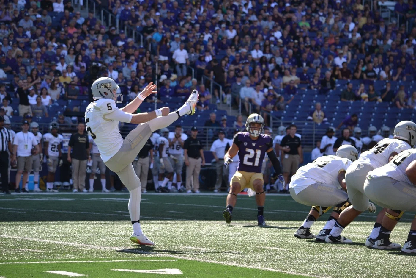 Austin Rehkow Punting for the University of Idaho Vandals