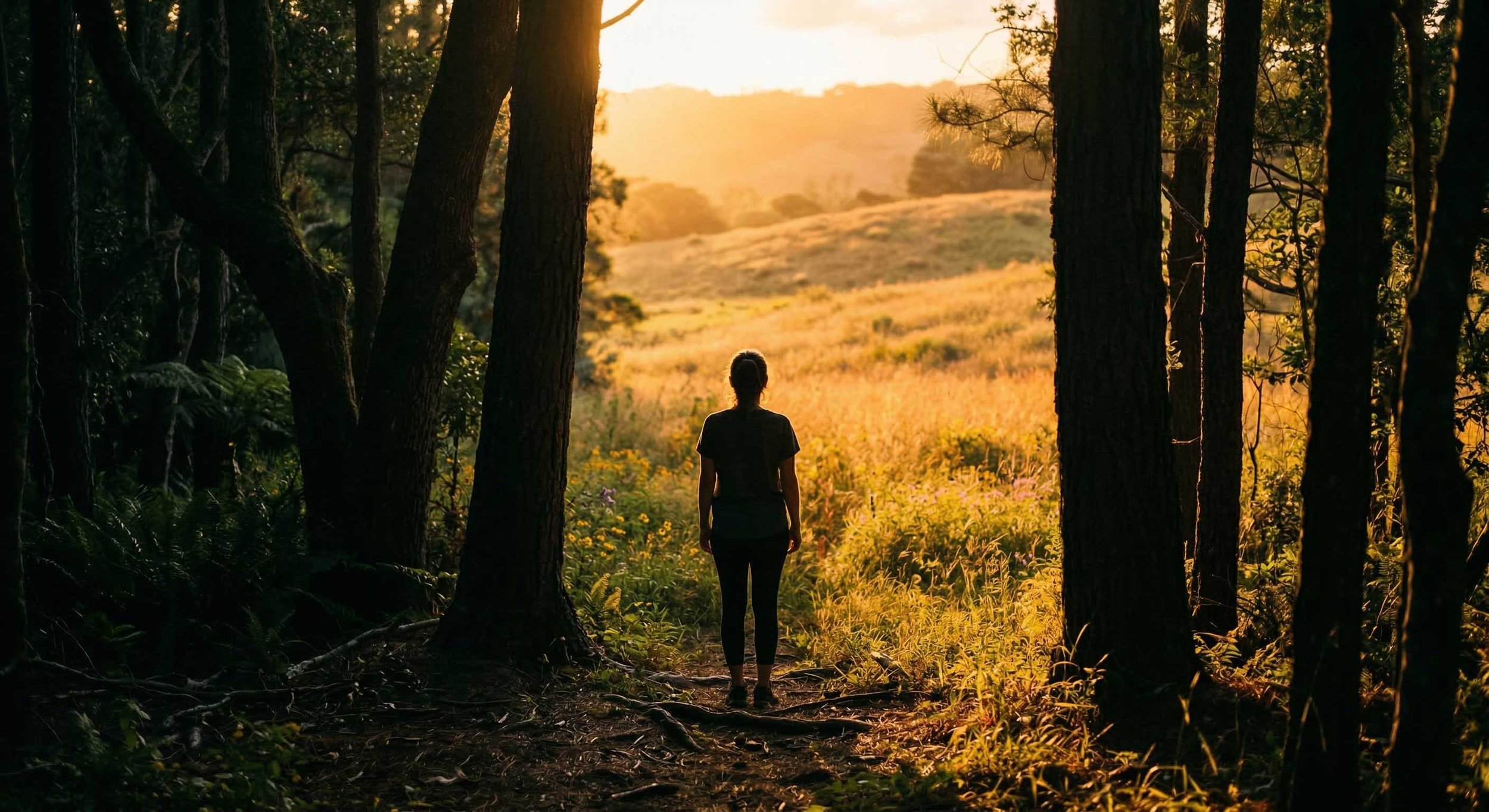 Woman standing in the forest contemplating