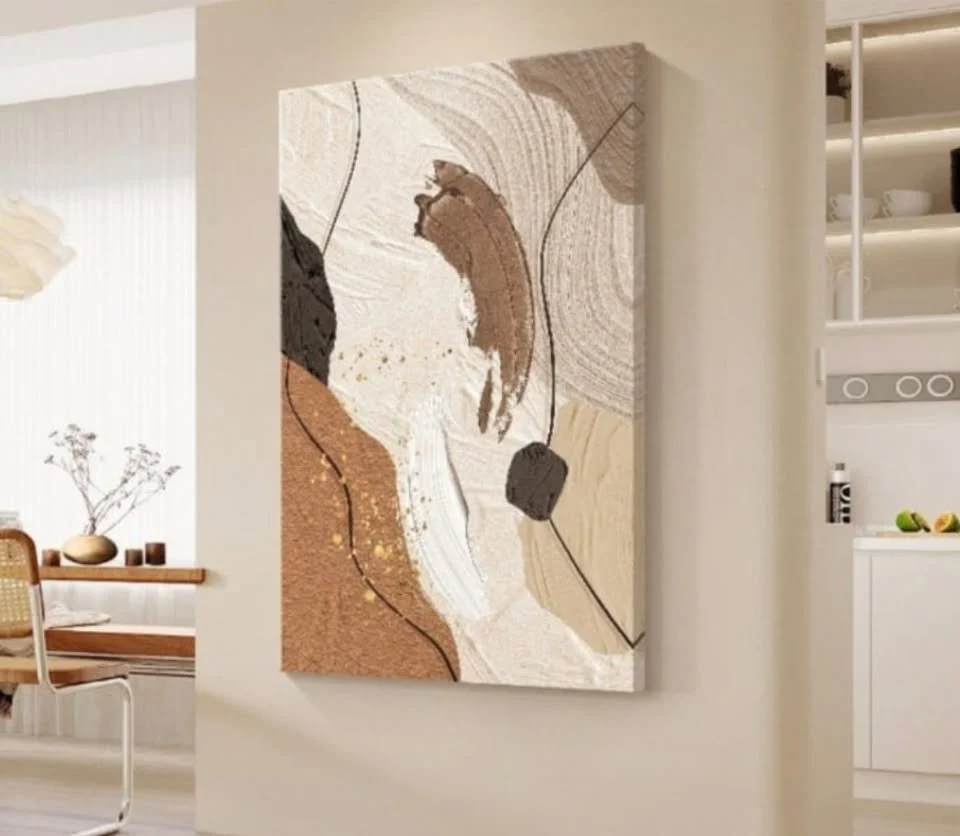 Modern Neutral Abstract Wall Art – Earth Tone Minimalist Canvas for Contemporary Home Decor