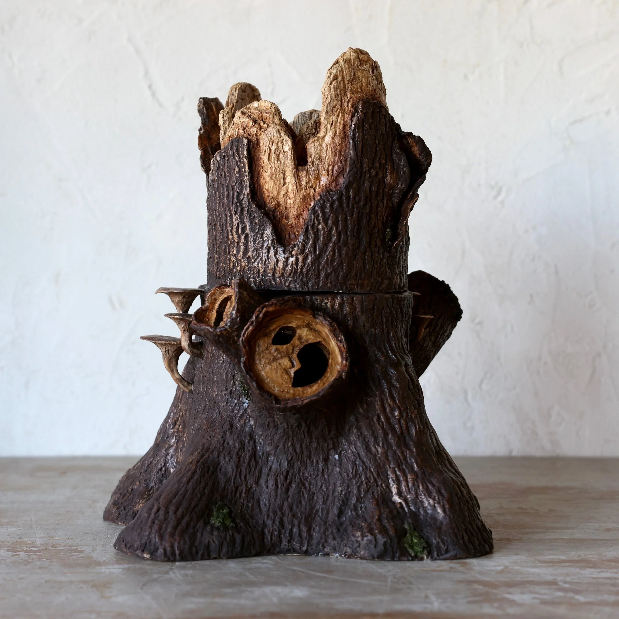 Faux Tree Stump Two Piece Tulipiere with Mushrooms