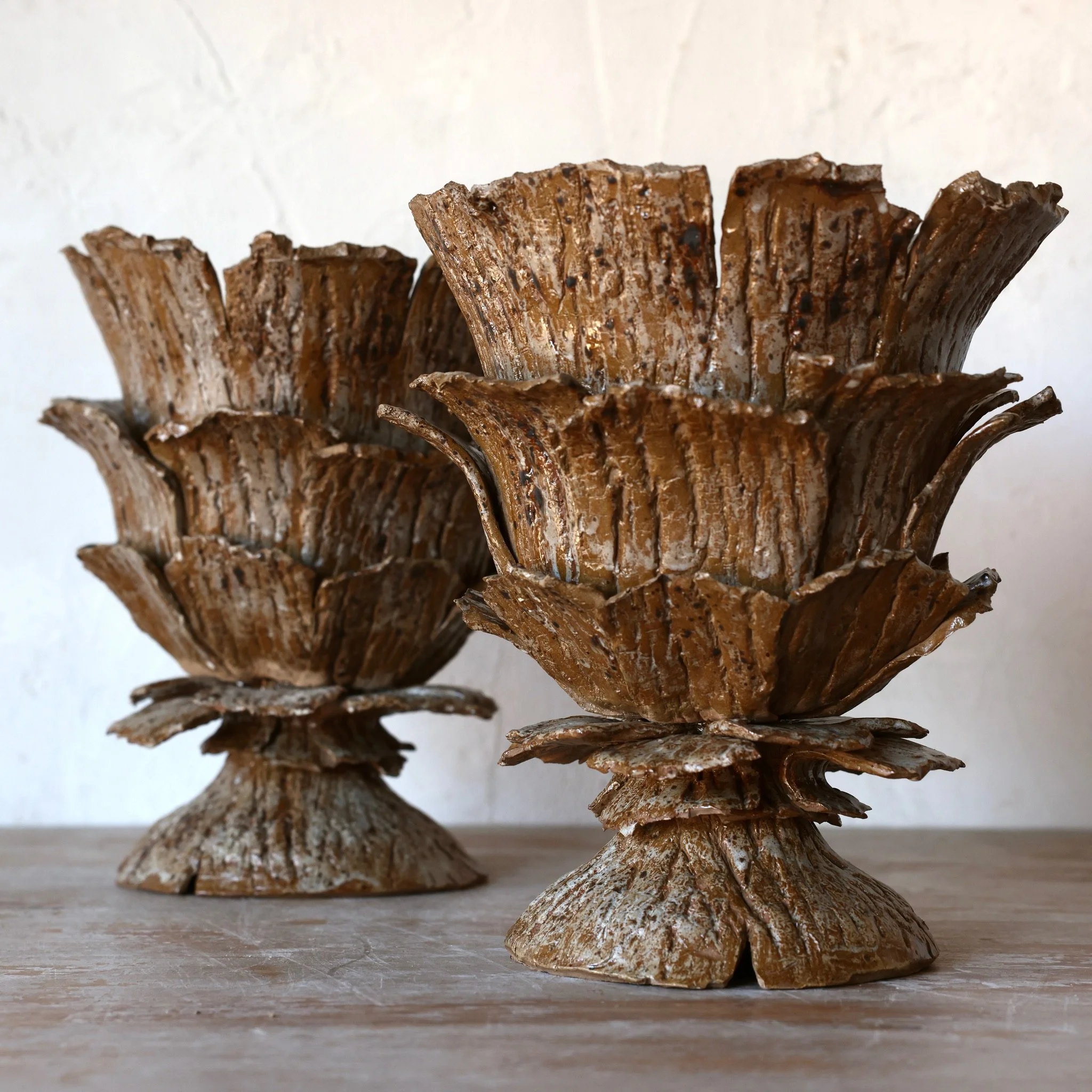 Faux Bark Urns, Stoneware