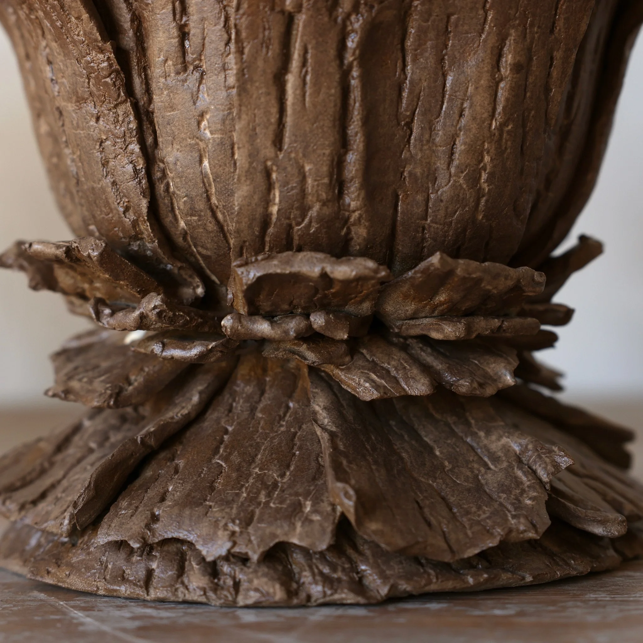 Faux-Bark Ceramic Urn with Matt Glaze