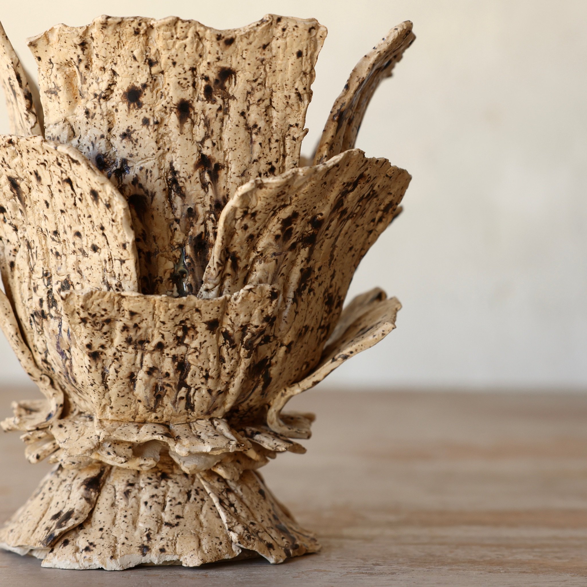 Diminutive Faux Bark Urns with Speckled Glaze