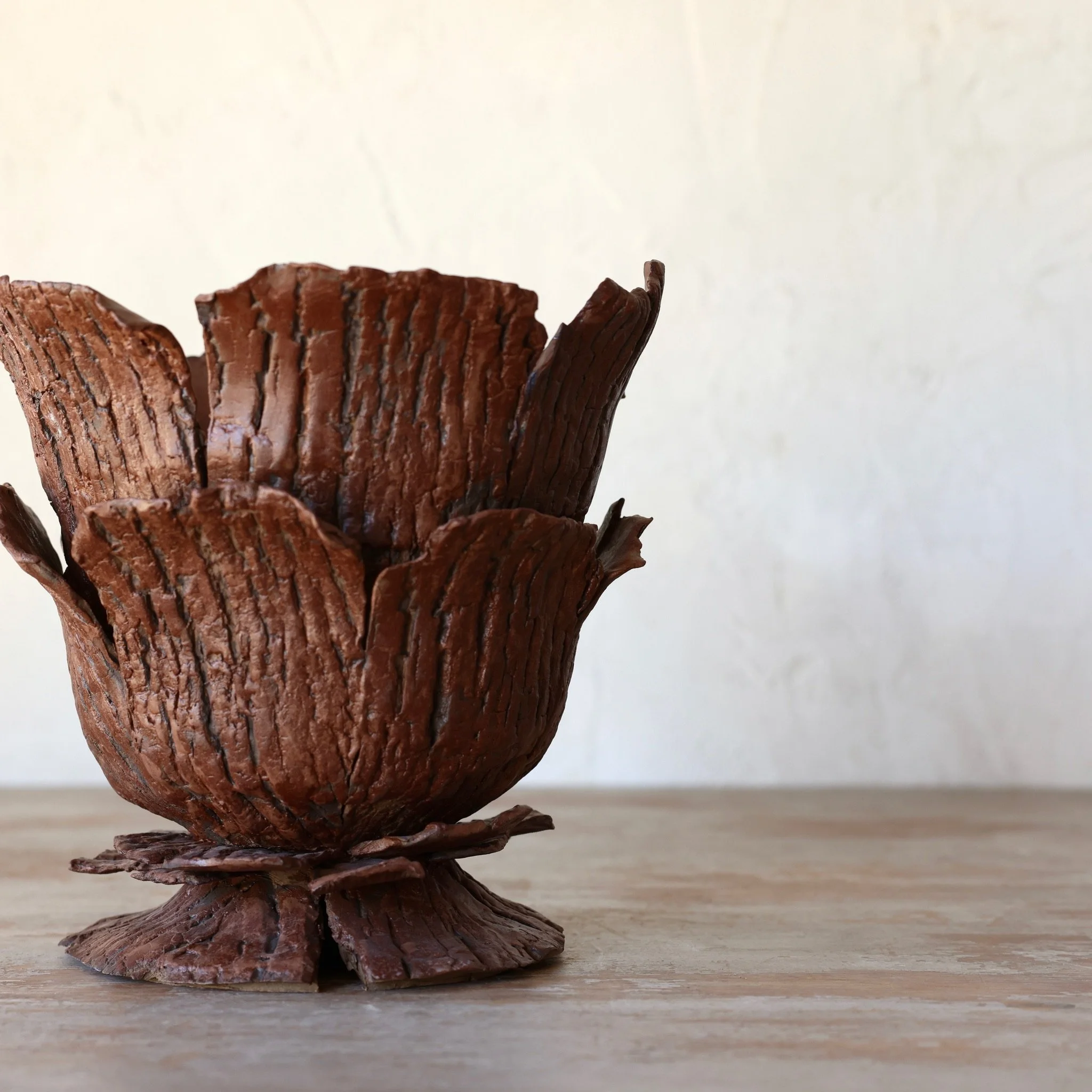 Medium Faux-Bark Ceramic Urn with Matt Glaze