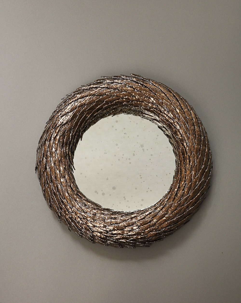 Feather Laurel Wreath Mirror, Metallic Glaze, Antique Mirror