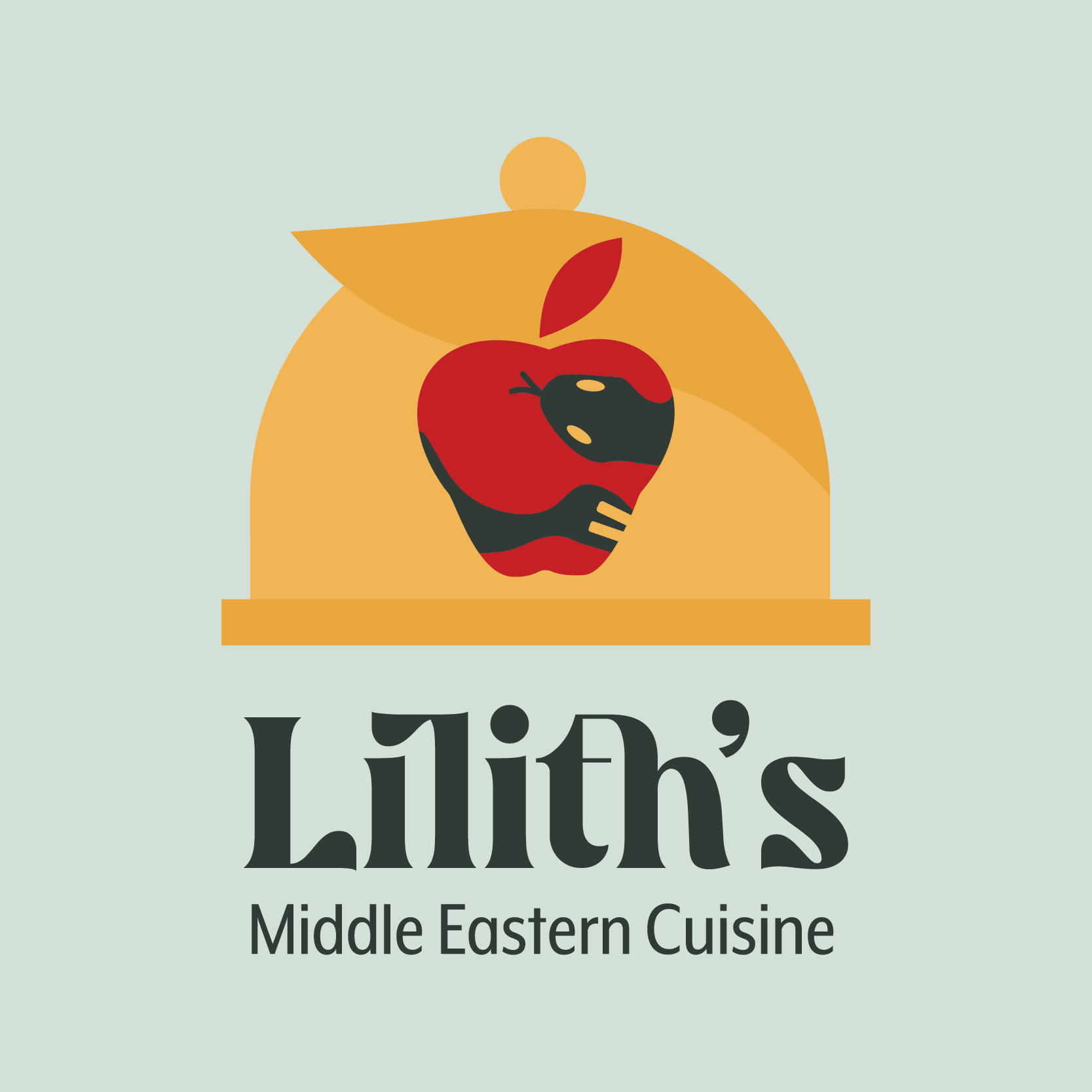 Logo for Liith's Middle Eastern Cuisine featuring a stylized dome with an apple and a stylized beet inside