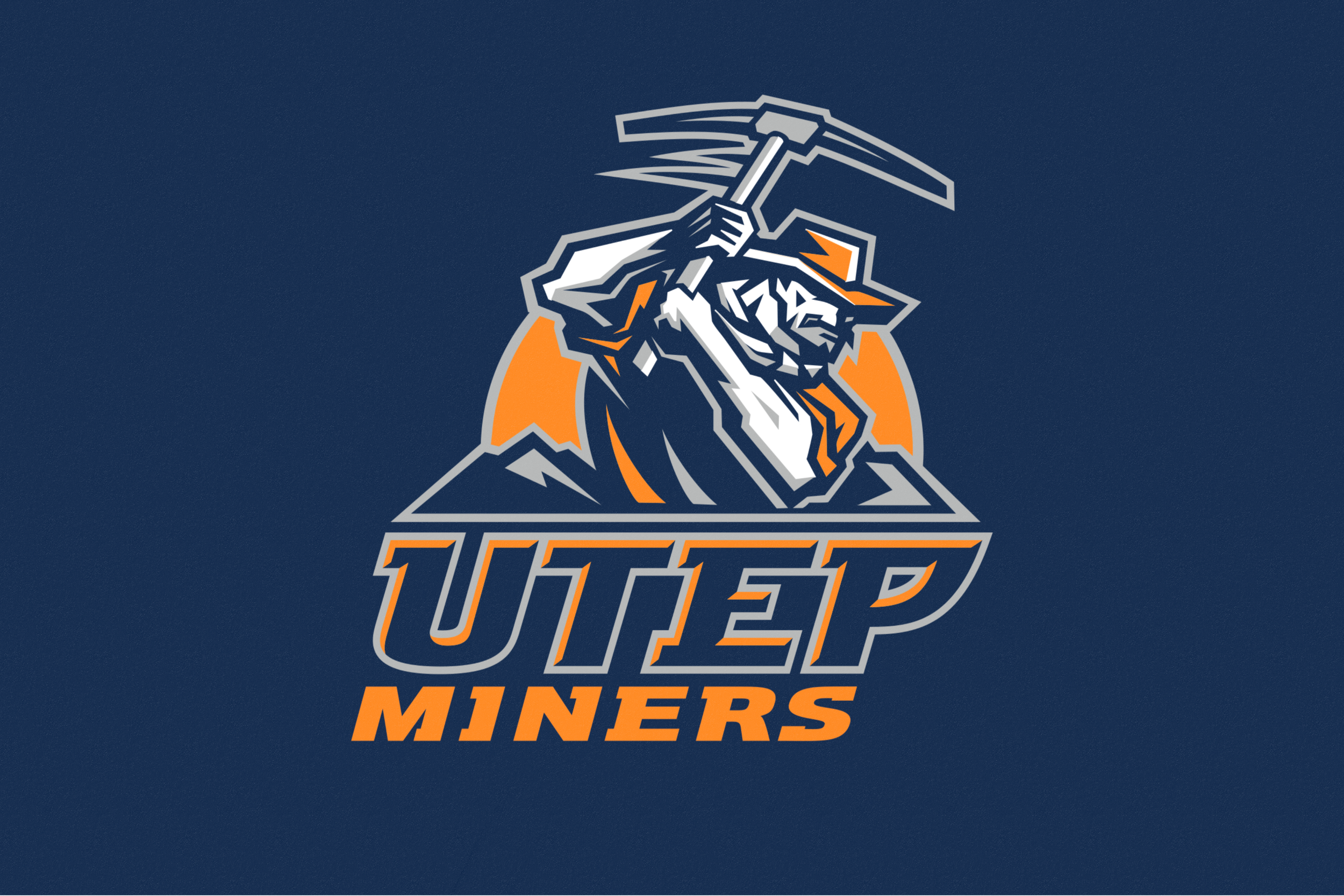 Logo of UTEP Miners featuring a miner with a pickaxe and a mountain, with the words "UTEP" and "MINERS" below