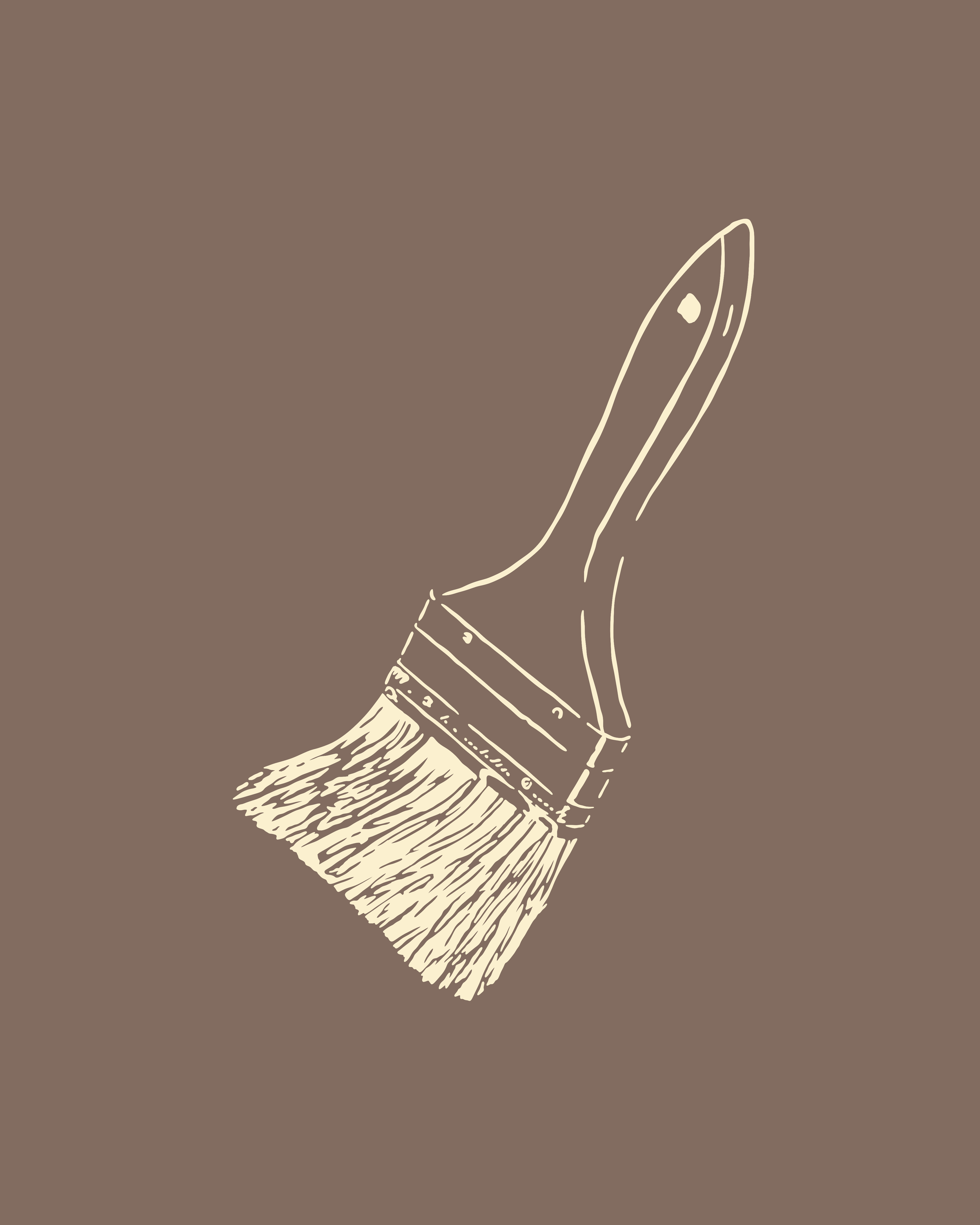 Line drawing of a paintbrush with a brown background.