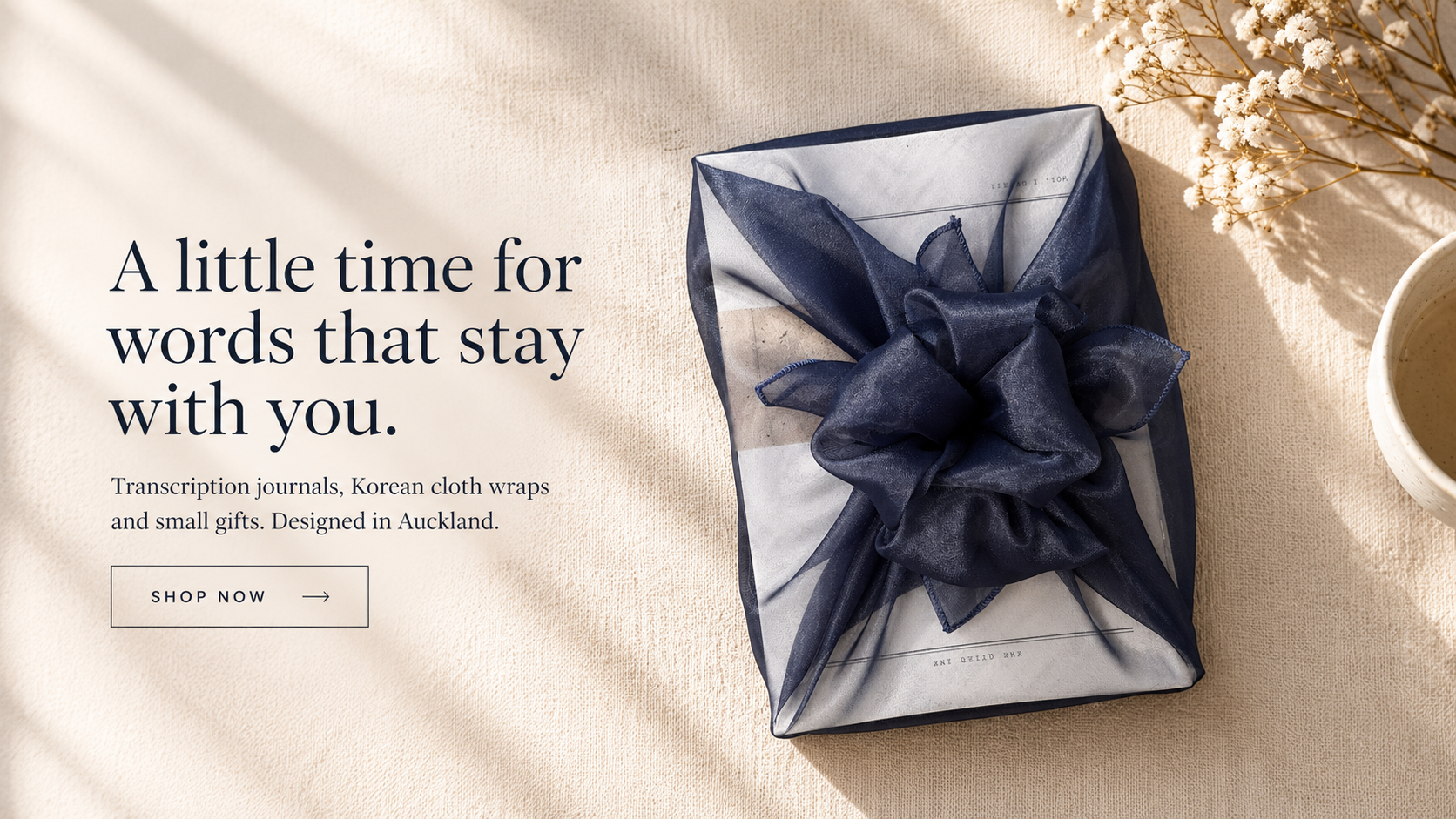 A thoughtfully wrapped journal, ready to give as a meaningful gift.