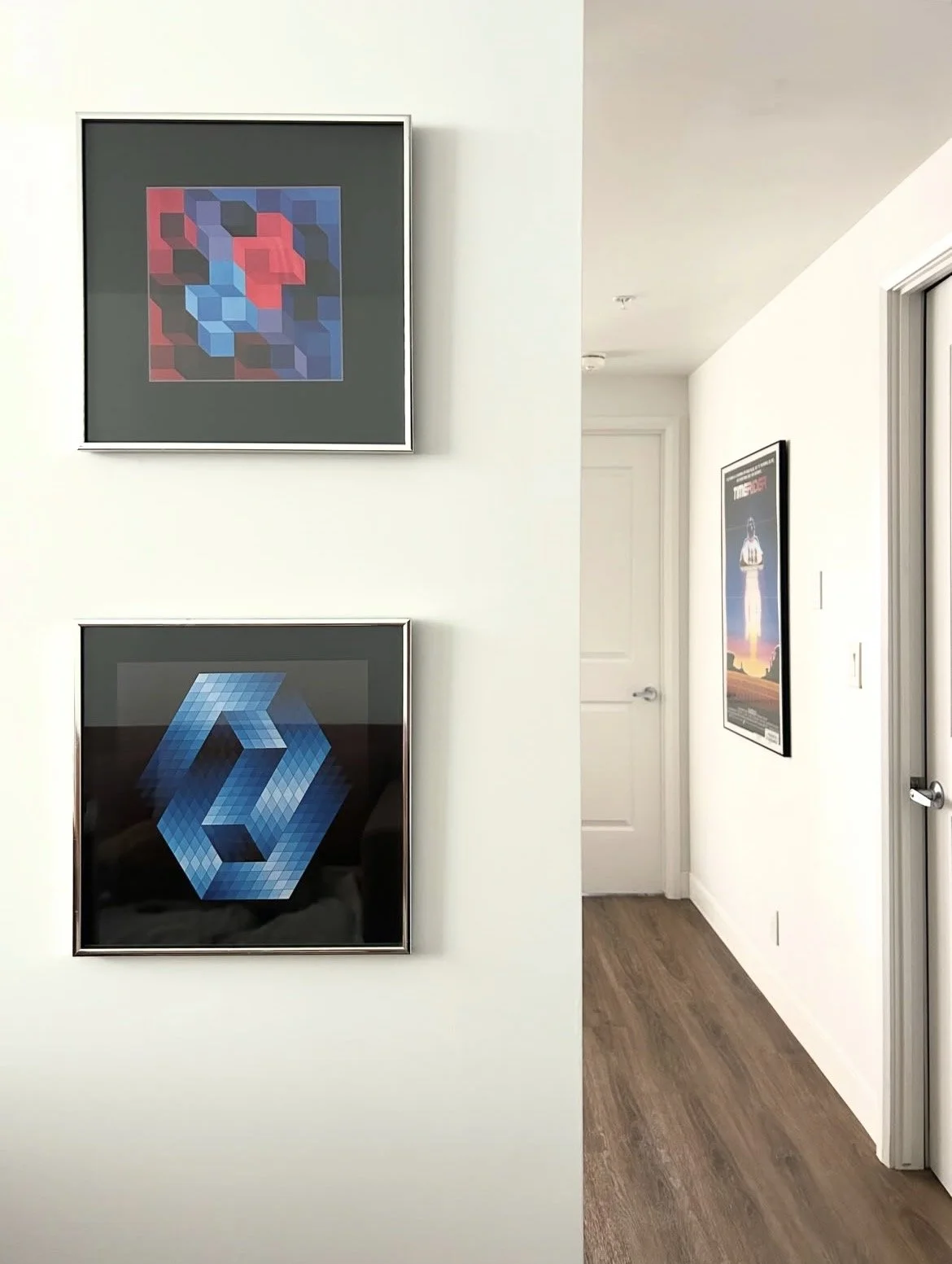 Pair of Vintage Heliogravure Prints Featuring Artwork by Hungarian-French Op Artist Victor Vasarely (1906-1997)