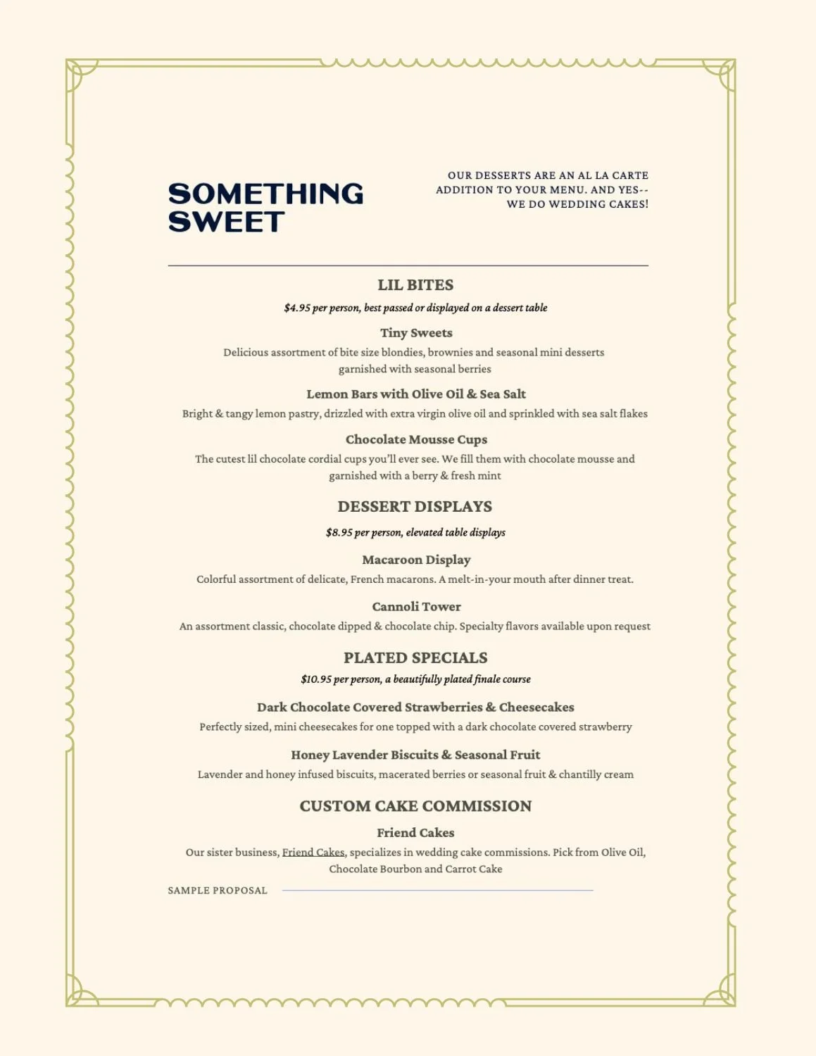 Gourmet Gals Catering Sample Desserts Menu.