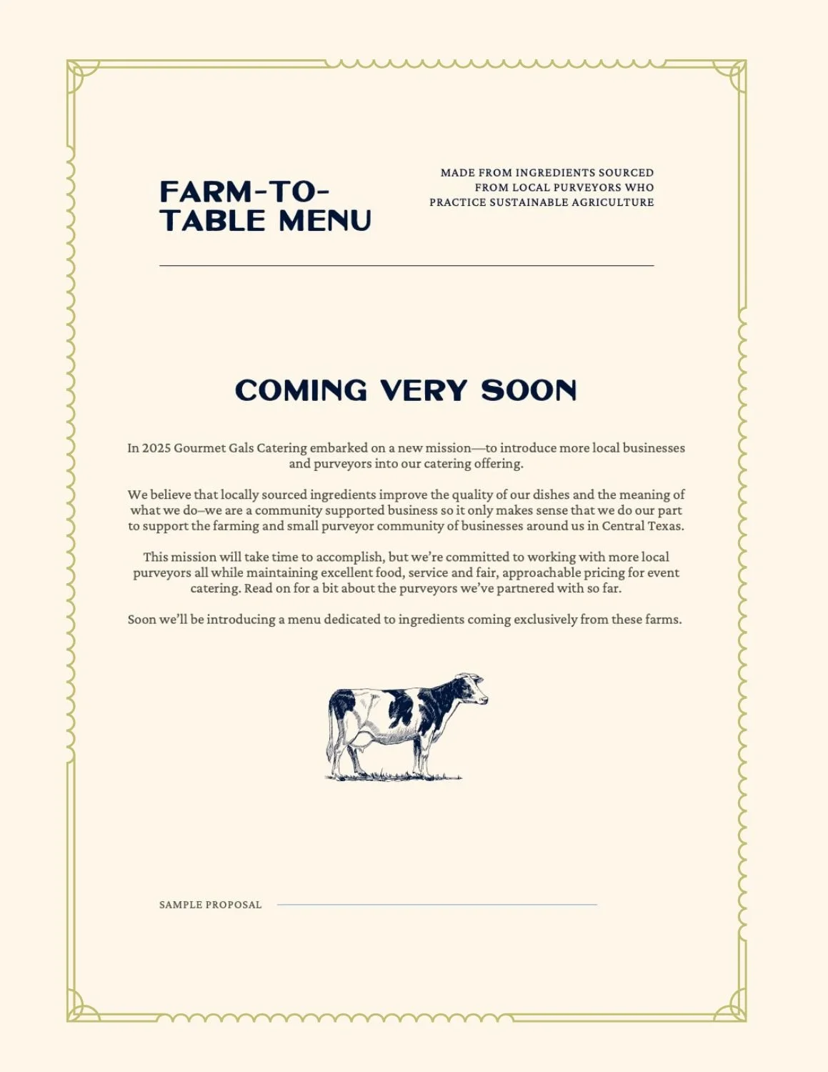 Gourmet Gals Catering Sample Farm to Table Menu.