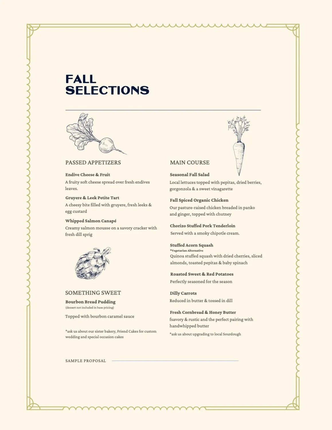 Gourmet Gals Catering Sample Fall Menu.