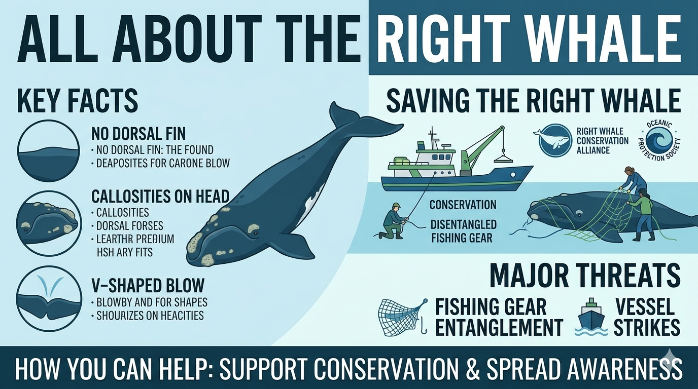 image providing facts about the North Atlantic right whale