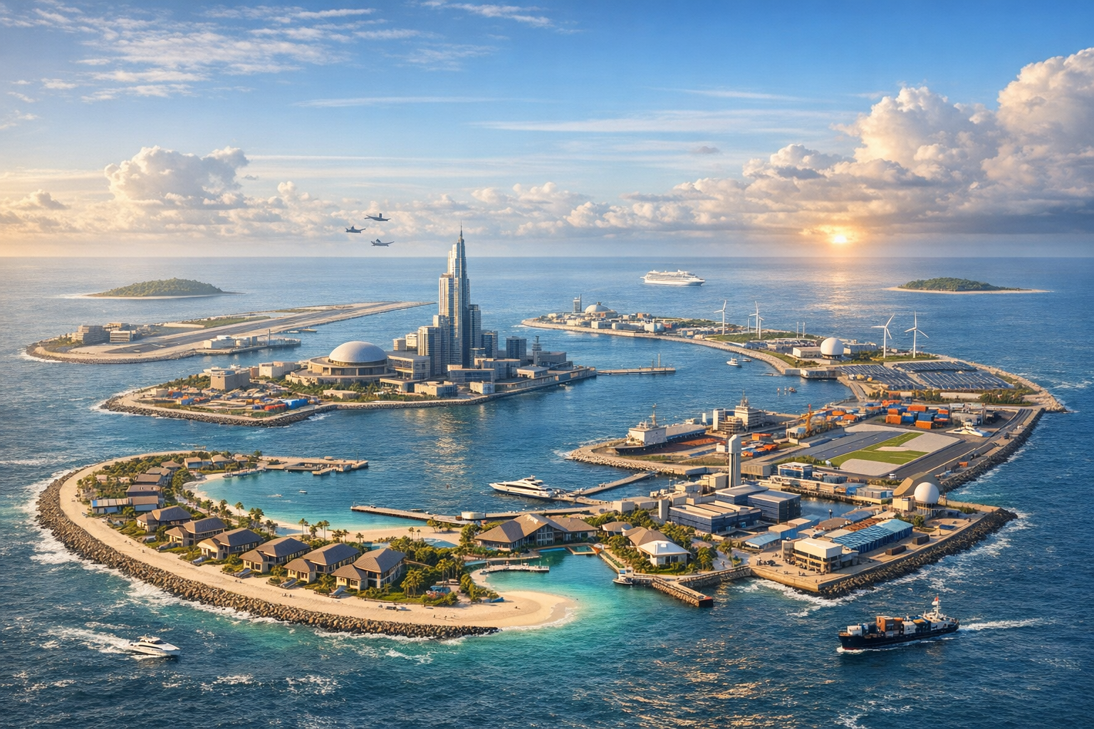 Artificial Islands symbolize humanity's reach into the ocean frontier- balancing progress, habitat loss, and geopolitical ambition.