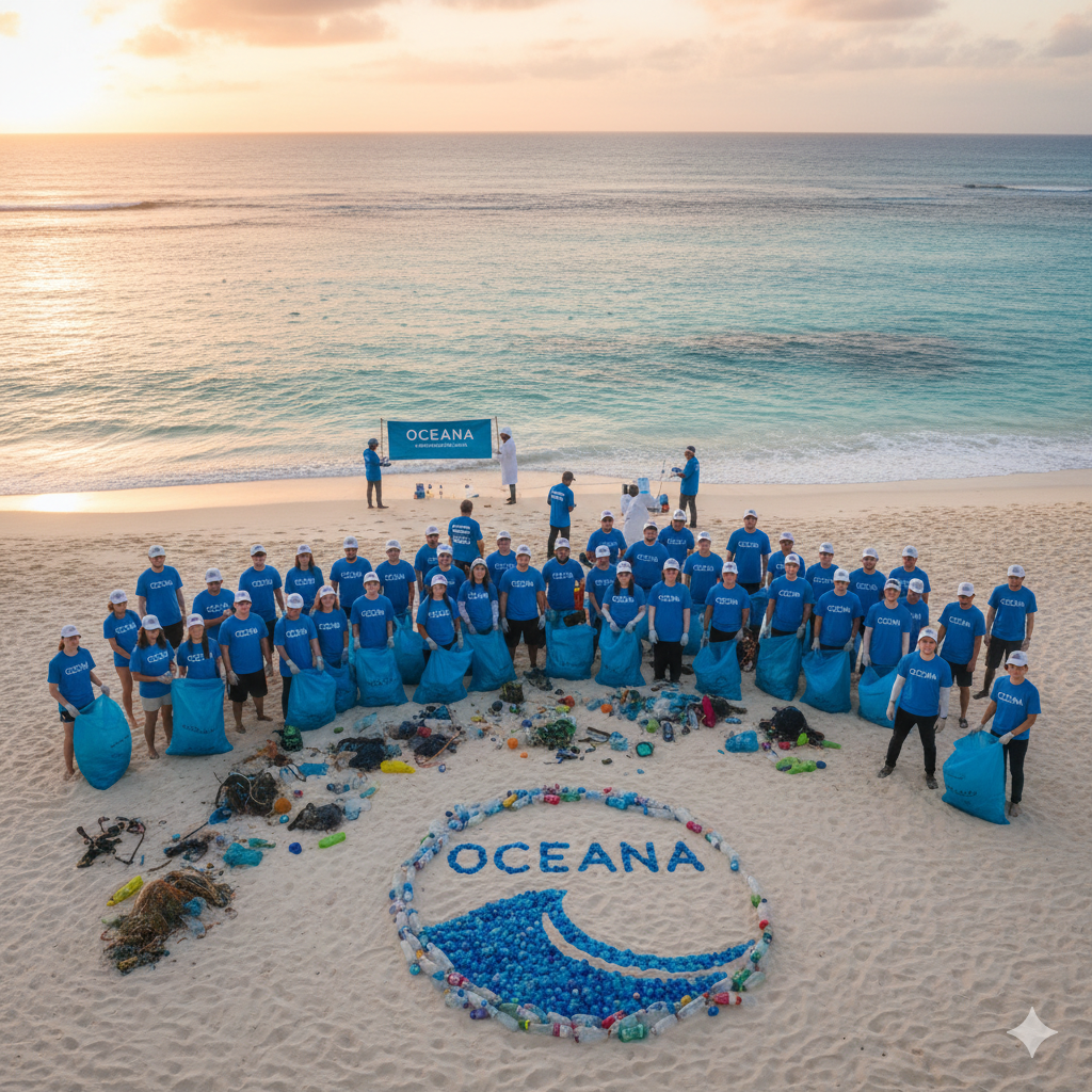 Oceana team members participating in a coastal cleanup to protect marine wildlife and reduce ocean pollution
