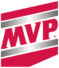 MVP logo with red and gray stripes