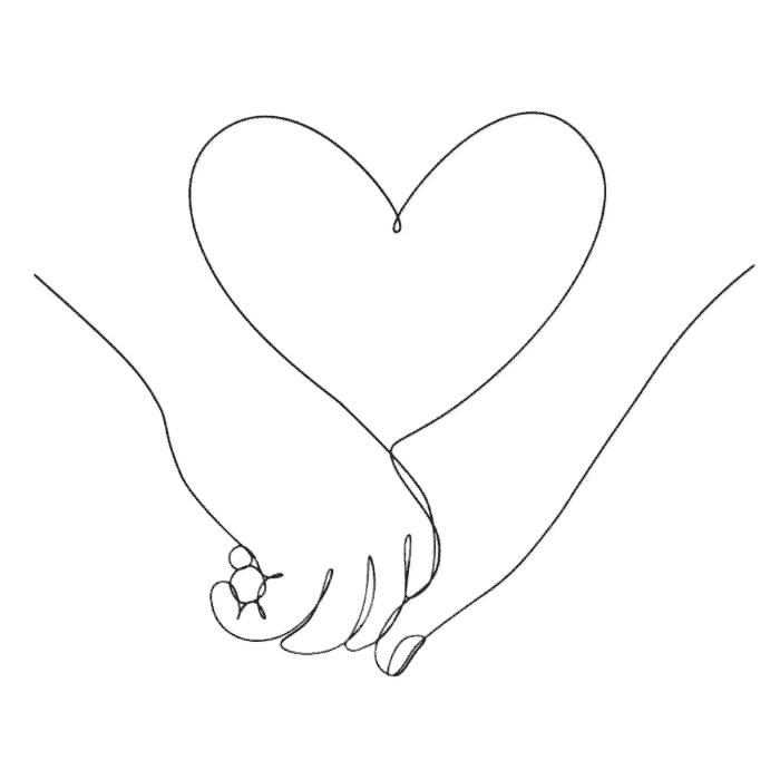 Line drawing of two hands forming the shape of a heart.