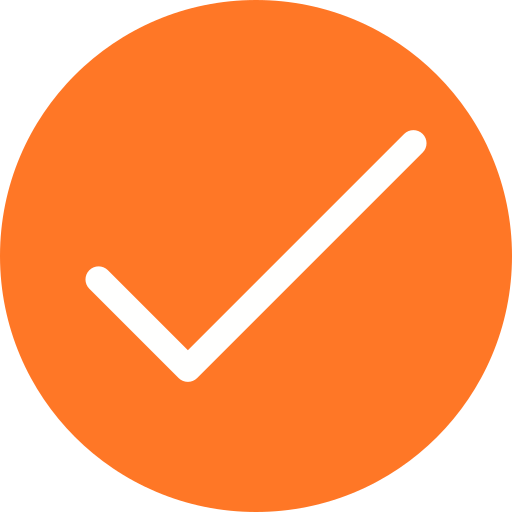 Orange circle with a white check mark inside.
